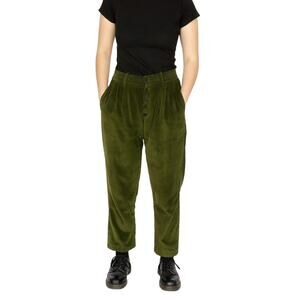 Mango Olive Green Corduroy Pants High Rise Baggy Straight Leg Size 6
